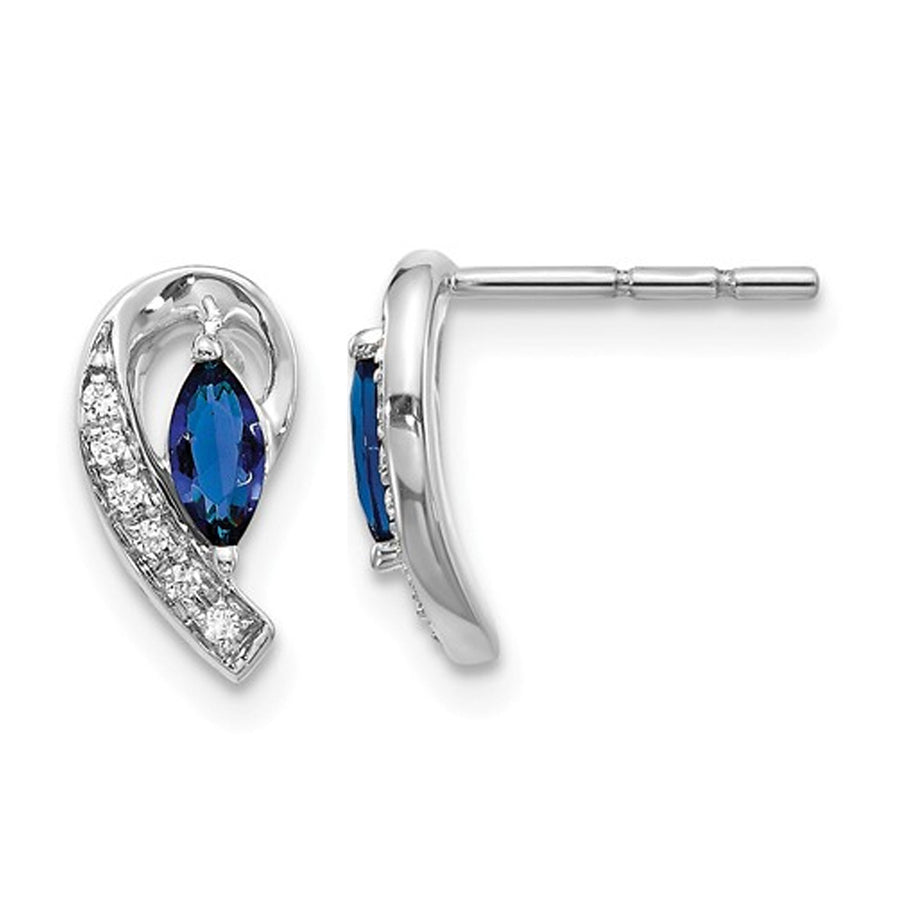 1/3 Carat (ctw) Natural Blue Sapphire Earrings in 14K White Gold Image 1