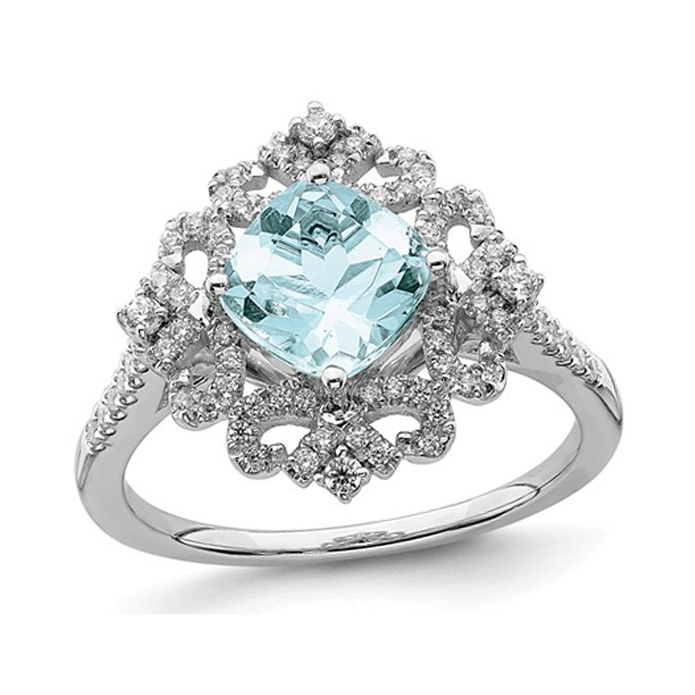 1.75 Carat (ctw) Natural Aquamarine Engagement Ring in 14K White Gold with Diamonds Image 1