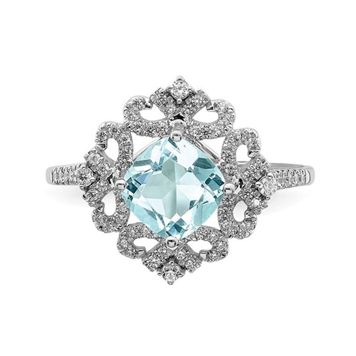 1.75 Carat (ctw) Natural Aquamarine Engagement Ring in 14K White Gold with Diamonds Image 3