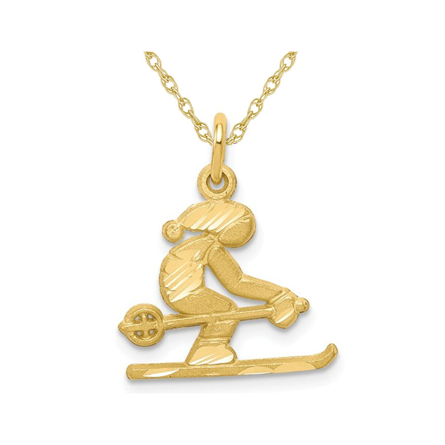 10K Yellow Gold Diamond-Cut Skier Charm Pendant Necklace with Chain Image 1