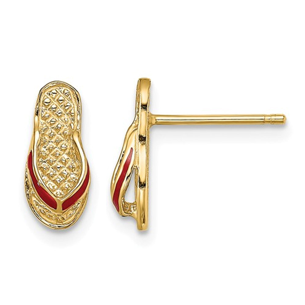 14K Yellow Gold Polished Enamel Flip-Flop Charm Earrings Image 1