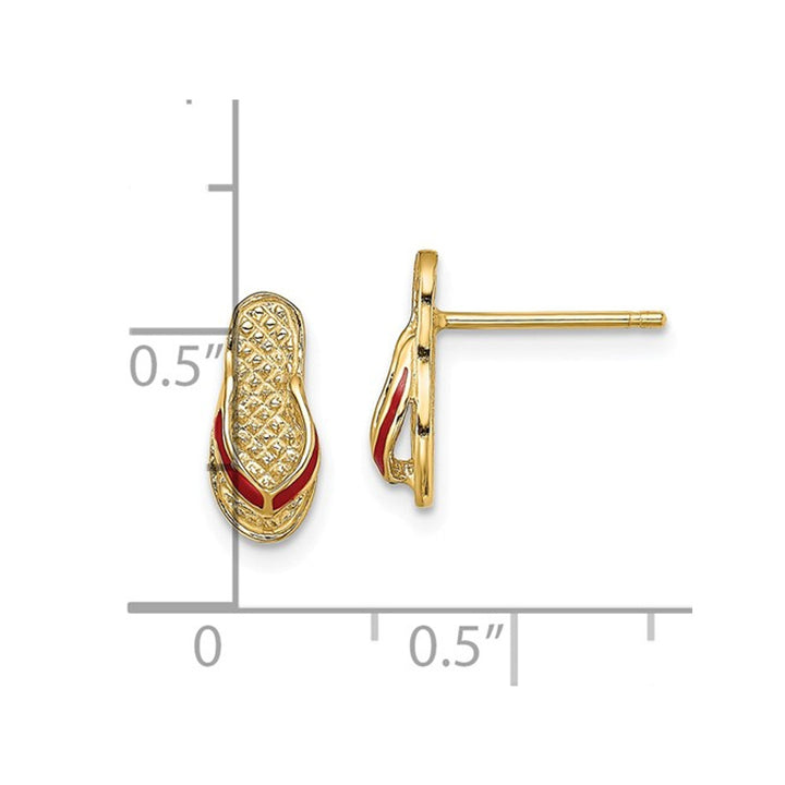 14K Yellow Gold Polished Enamel Flip-Flop Charm Earrings Image 2