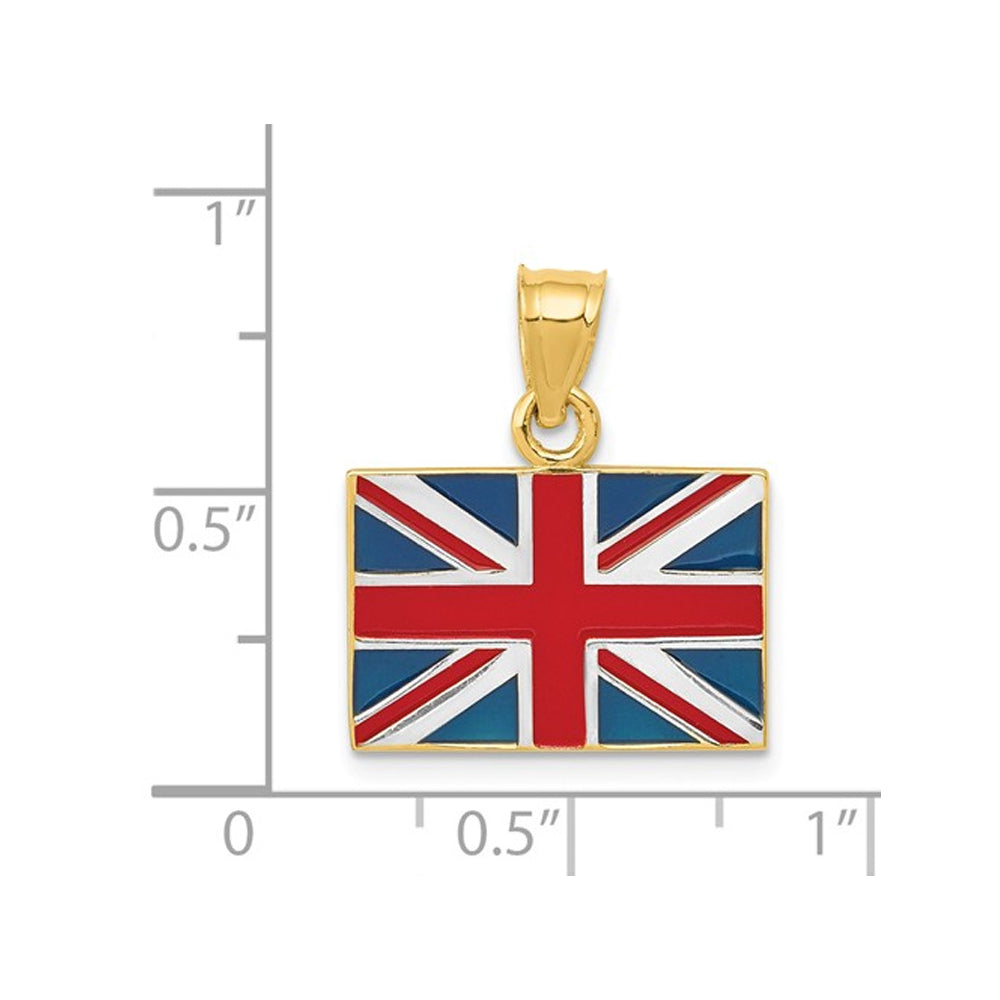 14K Yellow Gold Solid United Kingdom Flag Charm Pendant Necklace with Chain Image 2