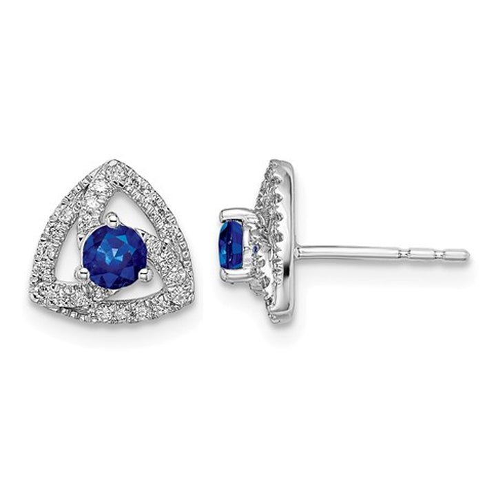 1/2 Carat (ctw) Natural Blue Sapphire Post Earrings in 14K White Gold with Diamonds Image 1