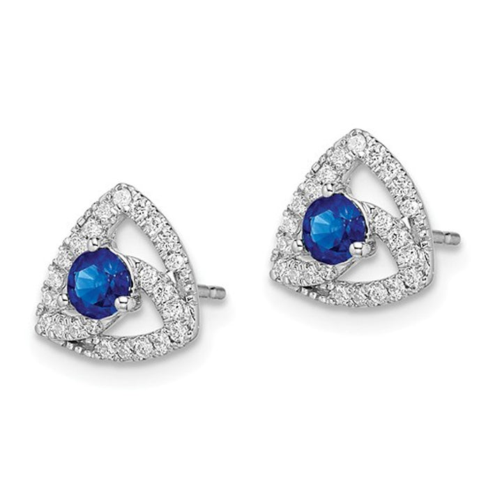 1/2 Carat (ctw) Natural Blue Sapphire Post Earrings in 14K White Gold with Diamonds Image 2