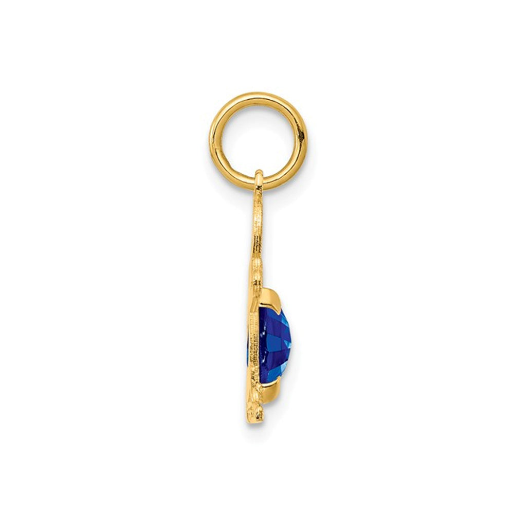 3/5 Carat (ctw) Natural Blue Sapphire Young Boy Charm Pendant Necklace in 14K Yellow Gold with Chain Image 2