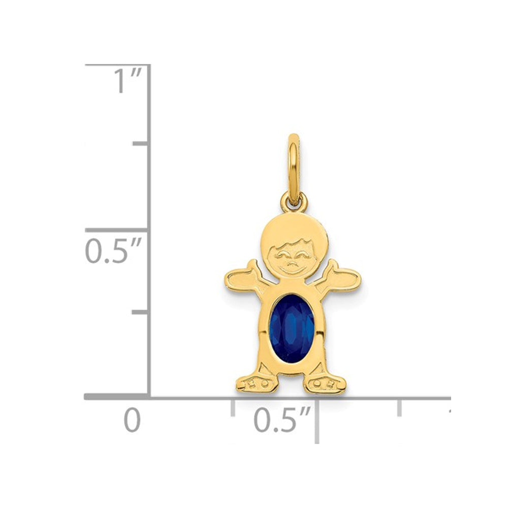 3/5 Carat (ctw) Natural Blue Sapphire Young Boy Charm Pendant Necklace in 14K Yellow Gold with Chain Image 3