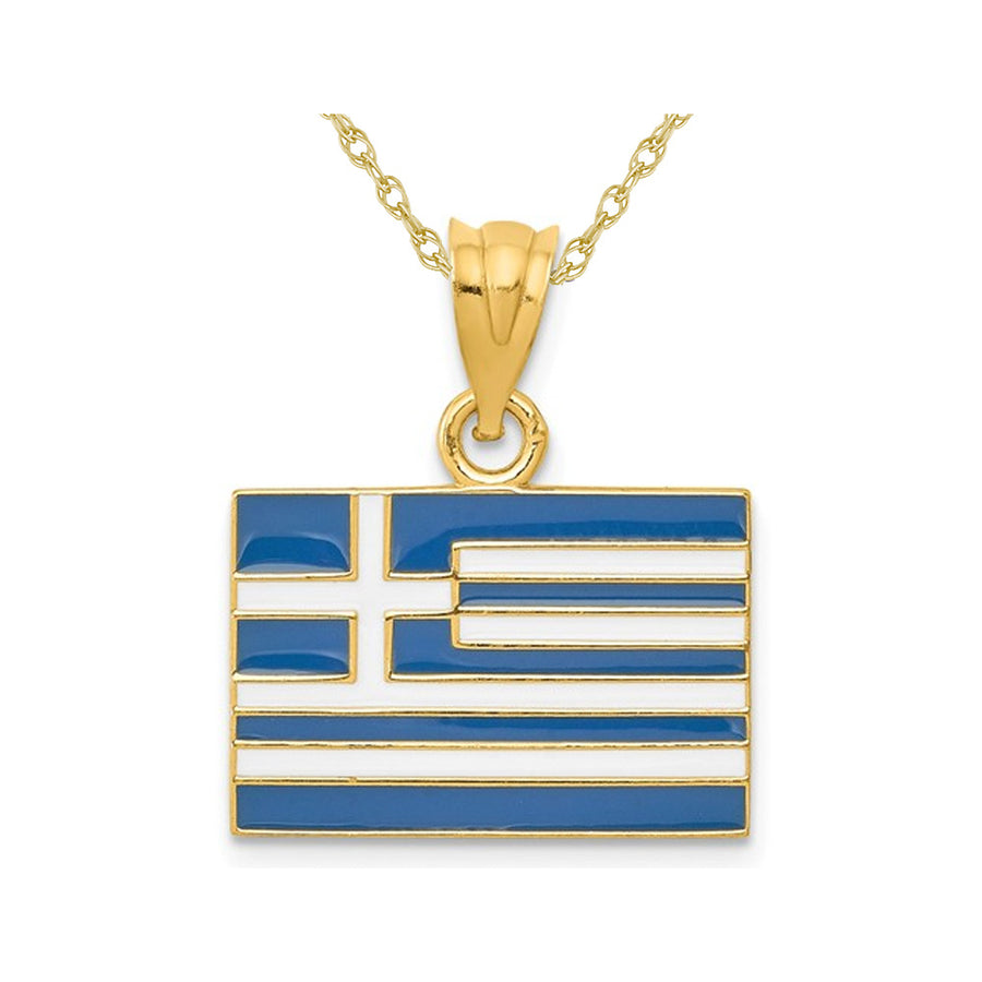 14K Yellow Gold Solid Greece Flag Charm Pendant Necklace with Chain Image 1
