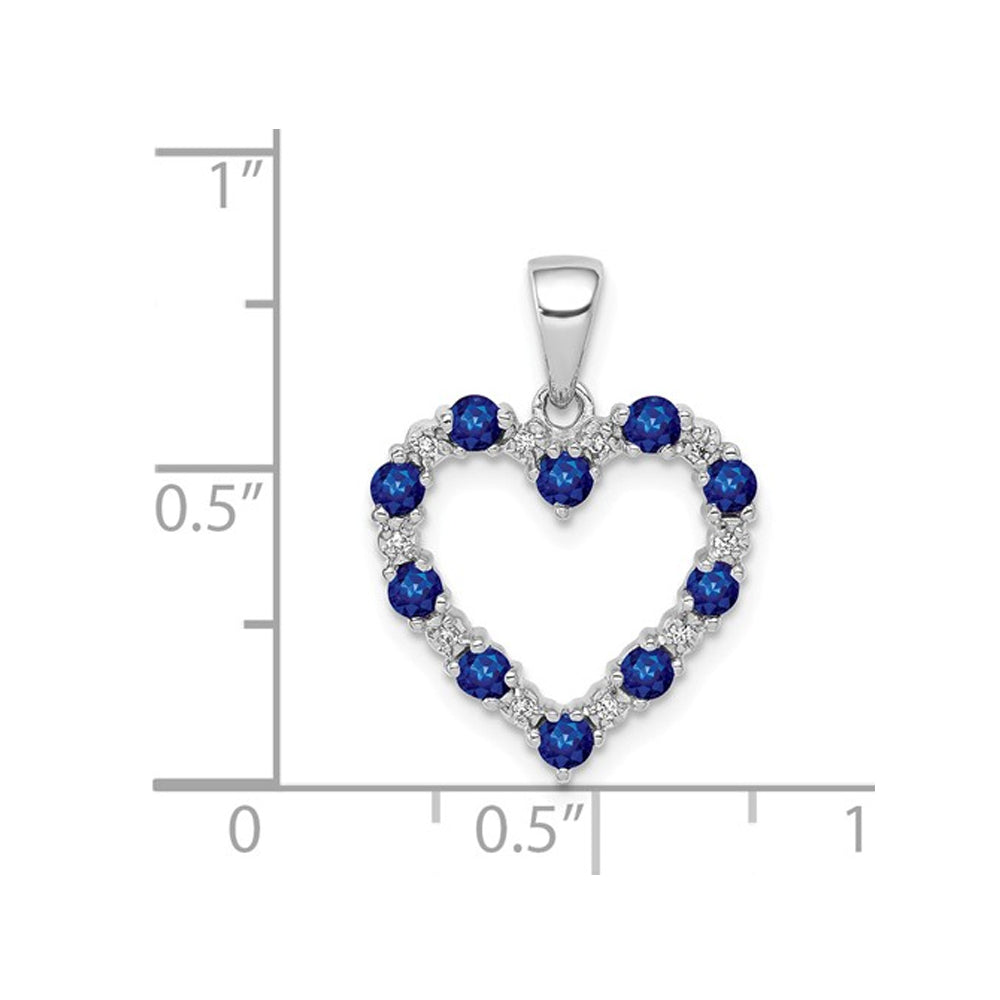 1/3 Carat (ctw) Natural Blue Sapphire and Accent Diamond Heart Pendant Necklace in 14K White Gold with Chain Image 2