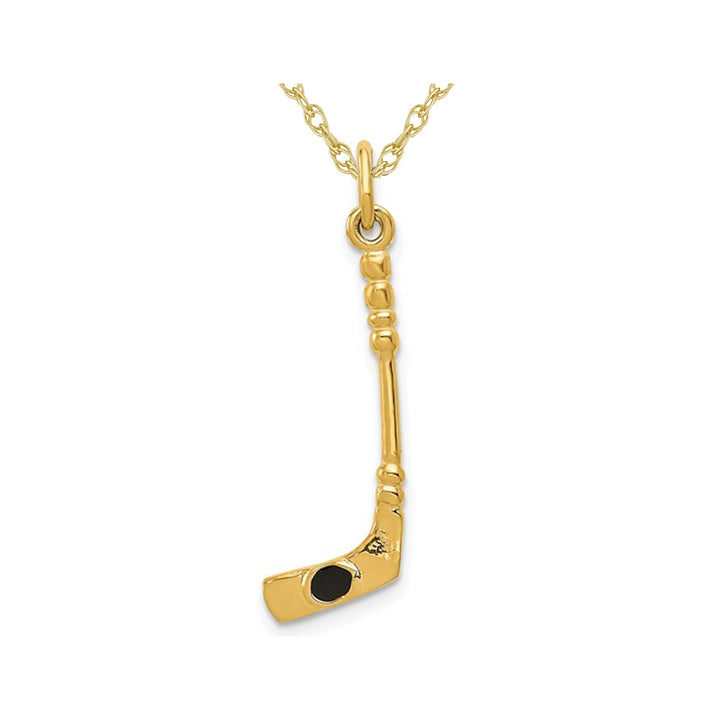 14K Yellow Gold Polished Hockey Stick Pendant Necklace with Chain Image 1