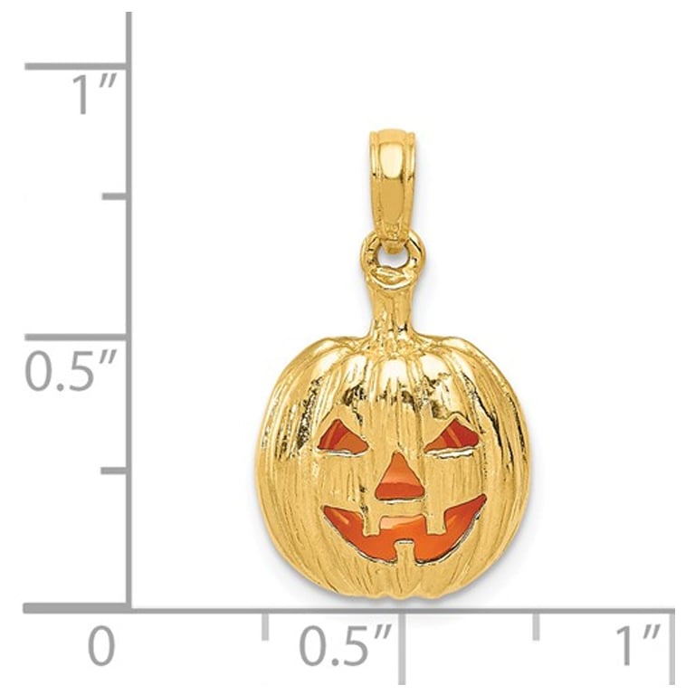 14K Yellow Gold Halloween Pumpkin Charm Pendant Necklace with Chain Image 2