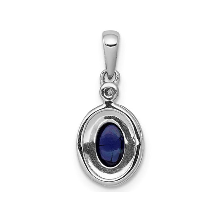 3/5 Carat (ctw) Natural Cabachon Blue Sapphire Drop Pendant Necklace in 14K White Gold with Diamonds Image 3