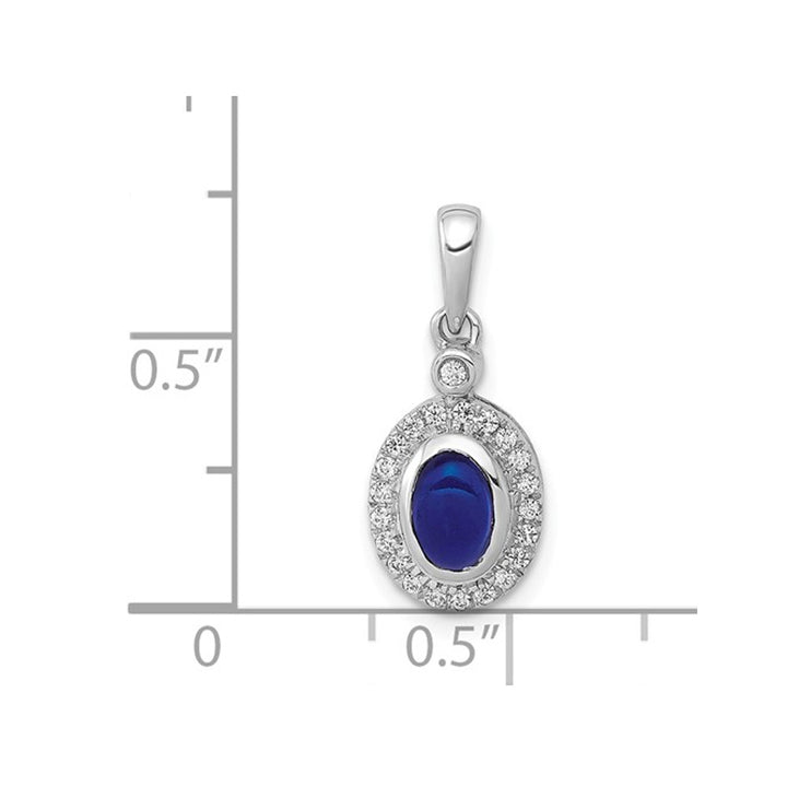 3/5 Carat (ctw) Natural Cabachon Blue Sapphire Drop Pendant Necklace in 14K White Gold with Diamonds Image 4