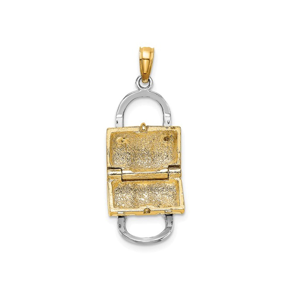 14K Yellow Gold 3-D White Enameled Handbag Moveable Charm Pendant Necklace with Chain Image 2