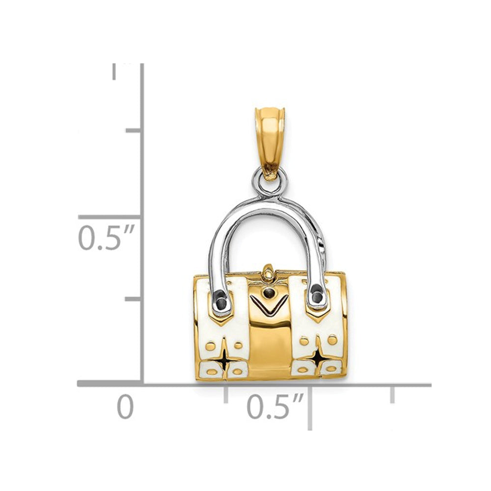 14K Yellow Gold 3-D White Enameled Handbag Moveable Charm Pendant Necklace with Chain Image 4