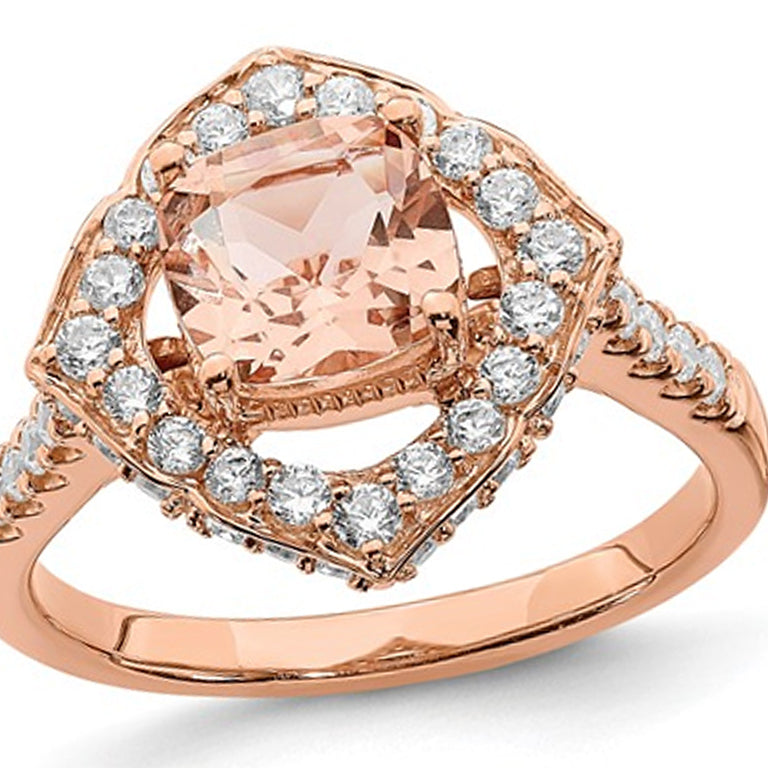 1.18 Carat (ctw) Morganite Halo Engagement Ring with Diamonds 7/10 Carat (ctw) in 14K Rose Pink Gold Image 1