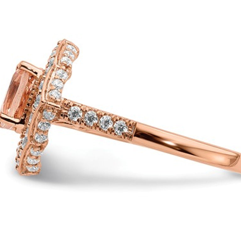 1.18 Carat (ctw) Morganite Halo Engagement Ring with Diamonds 7/10 Carat (ctw) in 14K Rose Pink Gold Image 4