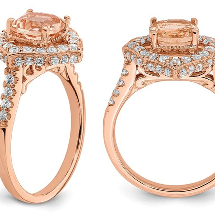 1.18 Carat (ctw) Morganite Halo Engagement Ring with Diamonds 7/10 Carat (ctw) in 14K Rose Pink Gold Image 4