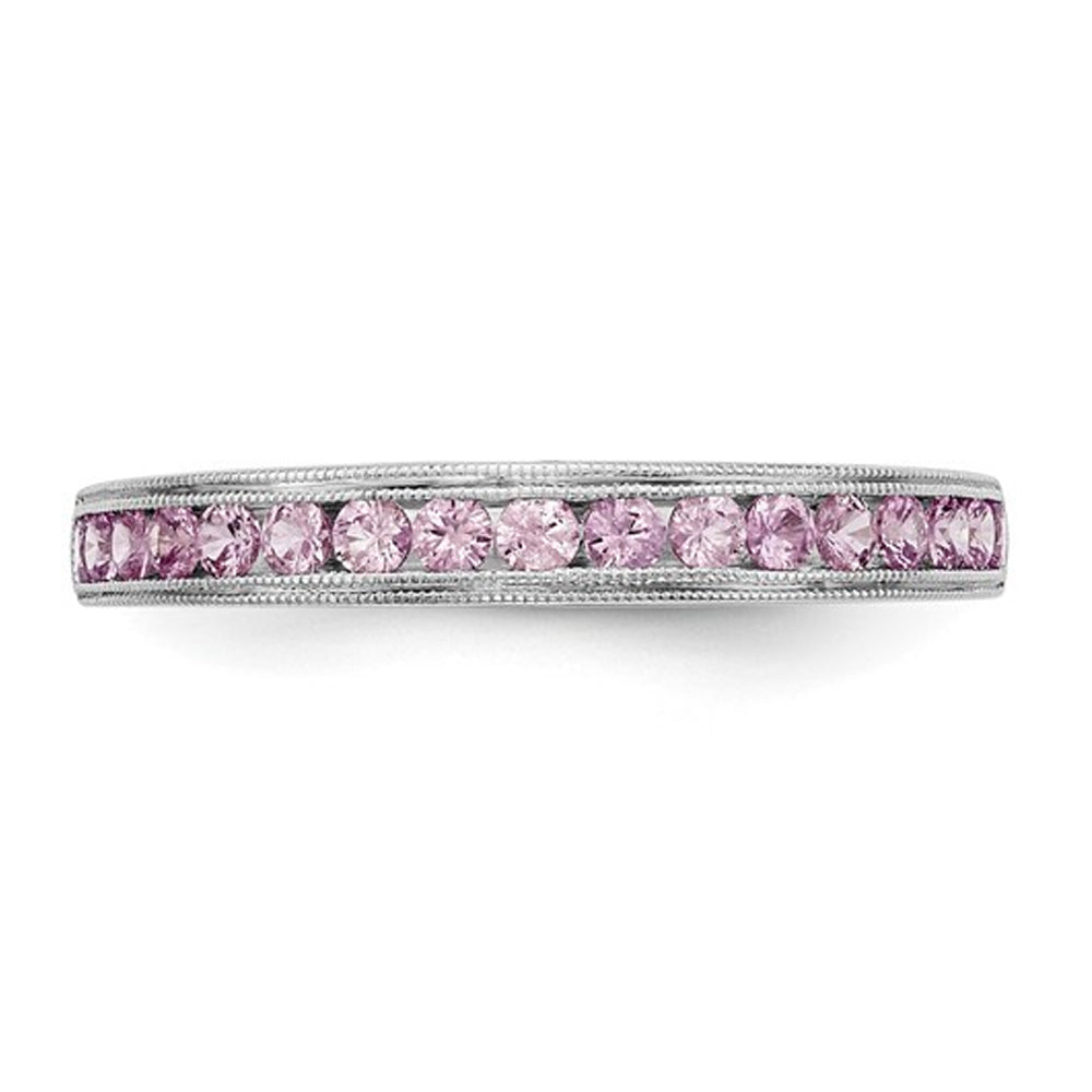 1/4 Carat (ctw) Pink Sapphire Wedding Band Ring in 14K White Gold Image 2