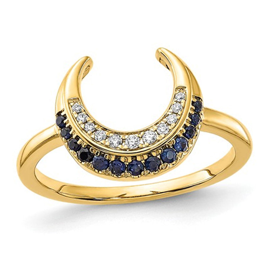 1/8 Carat (ctw) Natural Blue Sapphire Moon Ring in 14K Yellow Gold with Accent Diamonds Image 1