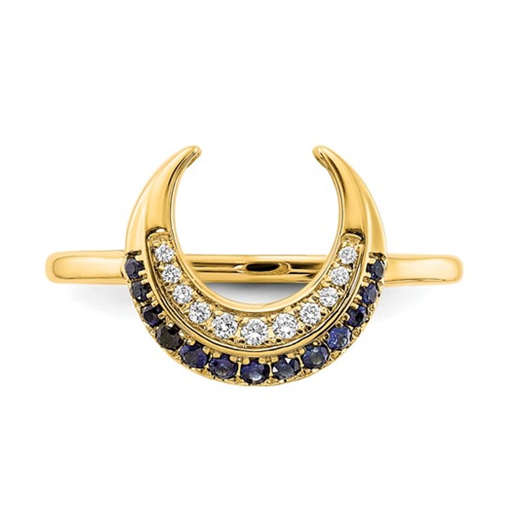 1/8 Carat (ctw) Natural Blue Sapphire Moon Ring in 14K Yellow Gold with Accent Diamonds Image 2