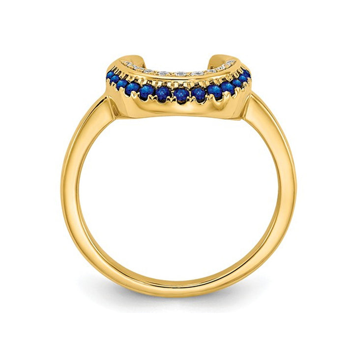 1/8 Carat (ctw) Natural Blue Sapphire Moon Ring in 14K Yellow Gold with Accent Diamonds Image 4