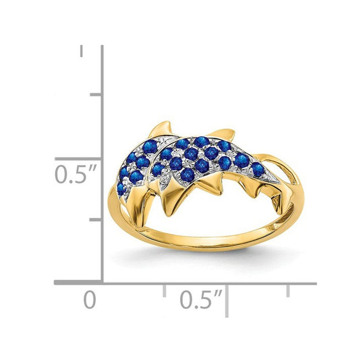 1/3 Carat (ctw) Blue Sapphire Dolphin Ring in 14K Yellow Gold Image 2