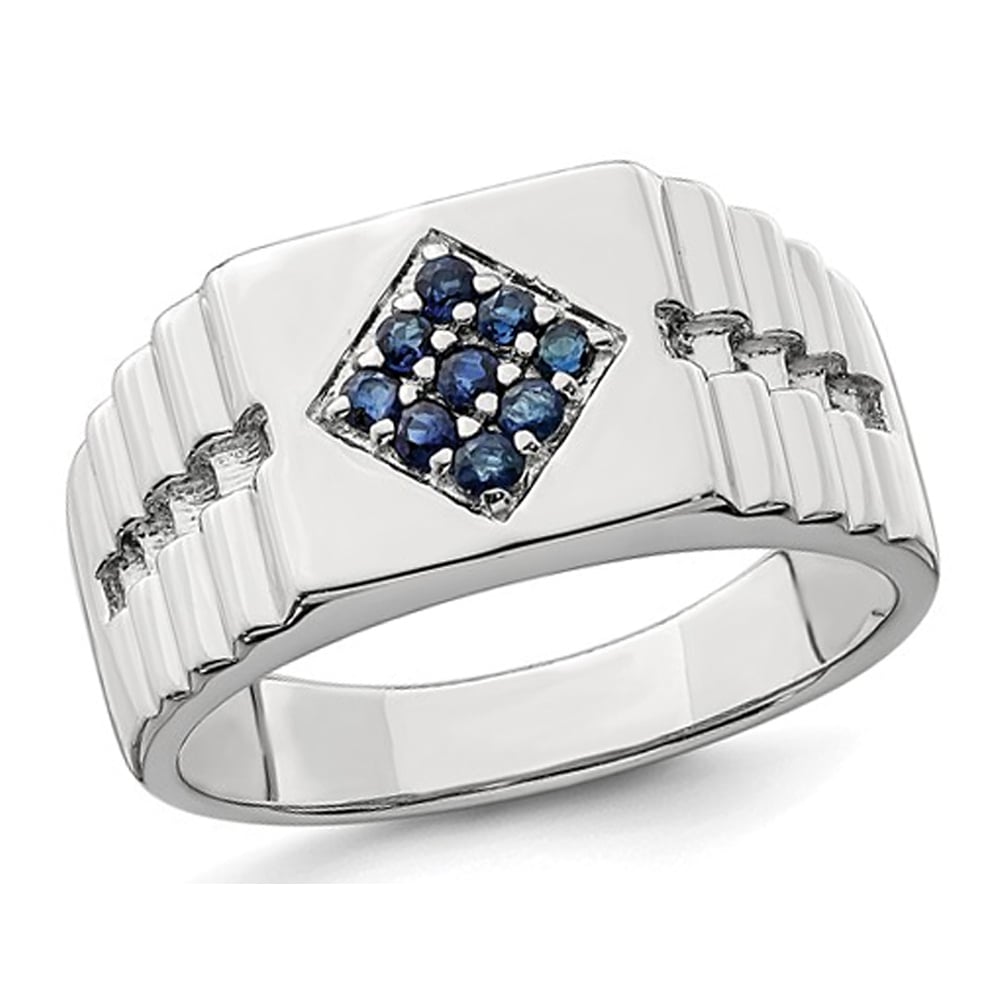 Mens 1/3 Carat (ctw) Natural Sapphire Ring in Sterling Silver Image 1