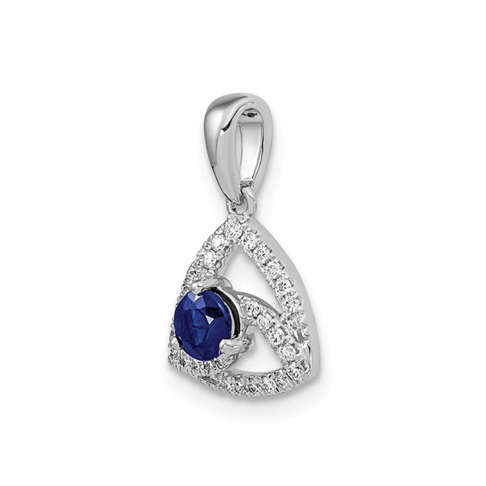 1/4 Carat (ctw) Natural Blue Sapphire Geometric Pendant Necklace with Diamonds in 14K White Gold and Chain Image 2