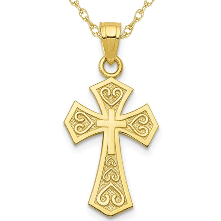 10K Yellow Gold Reversible Cross Pendant Necklace with Chain Image 1
