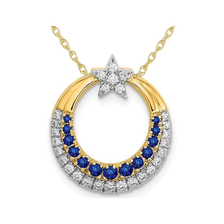 1/6 Carat (ctw) Natural Blue Sapphire Star and Moon Charm Pendant Necklace in 14K Yellow Gold with Diamonds and Chain Image 1