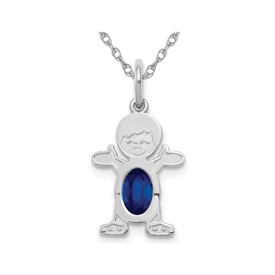 3/5 Carat (ctw) Natural Blue Sapphire Young Boy Charm Pendant Necklace in 14K White Gold with Chain Image 1