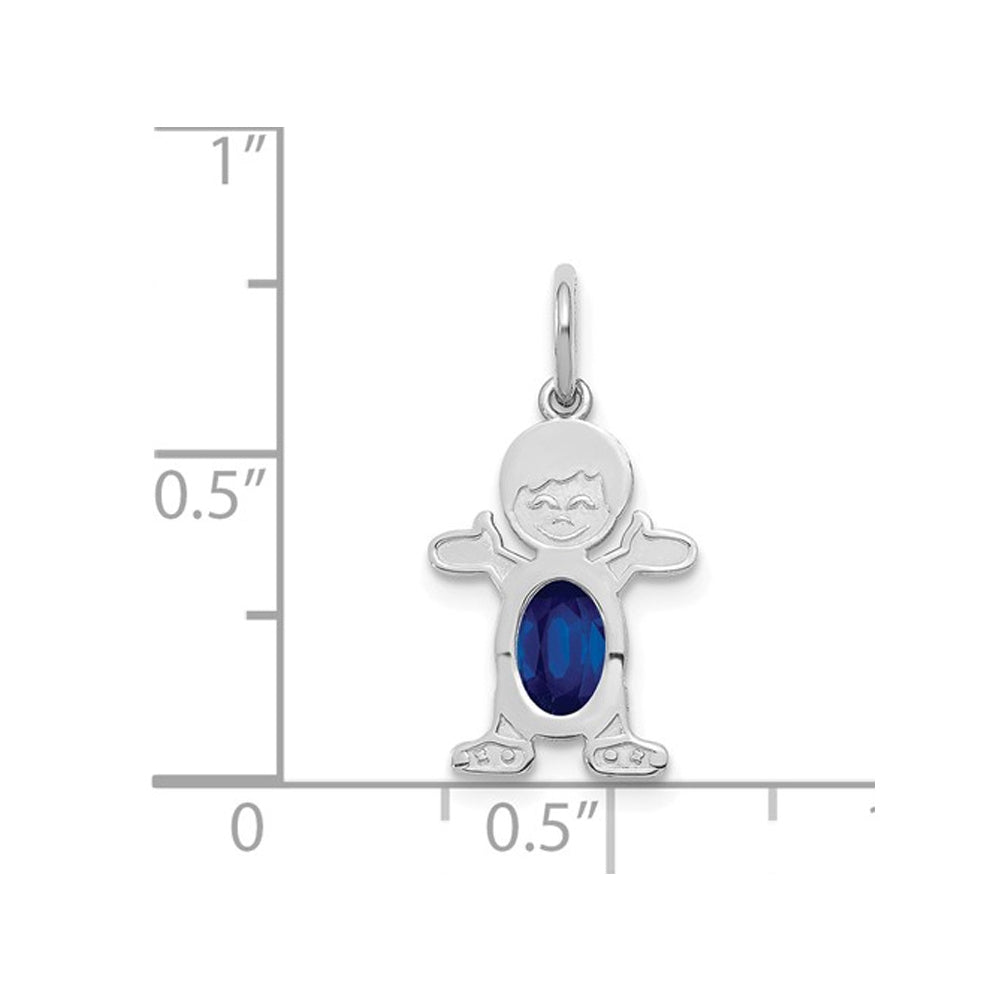 3/5 Carat (ctw) Natural Blue Sapphire Young Boy Charm Pendant Necklace in 14K White Gold with Chain Image 2