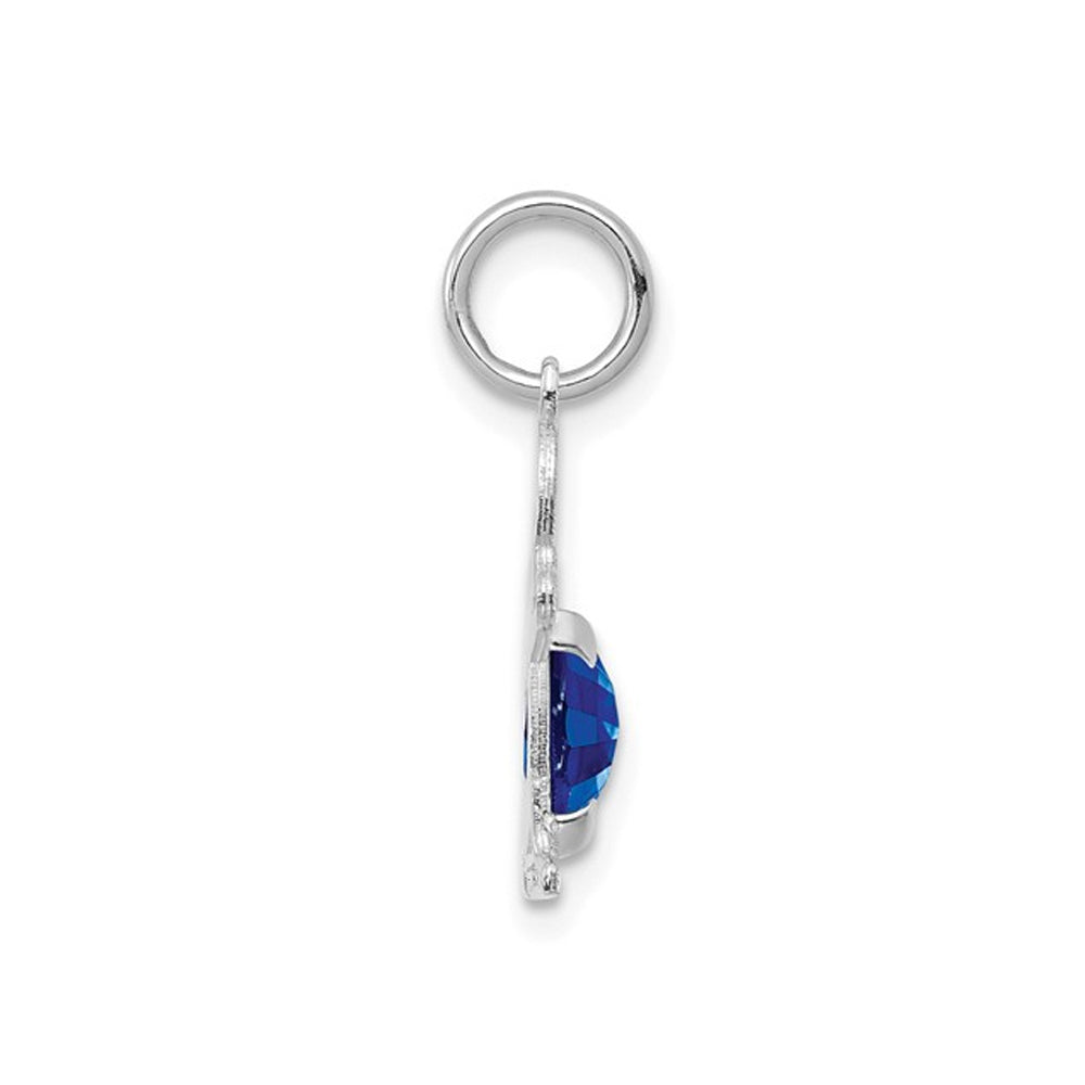 3/5 Carat (ctw) Natural Blue Sapphire Young Boy Charm Pendant Necklace in 14K White Gold with Chain Image 3