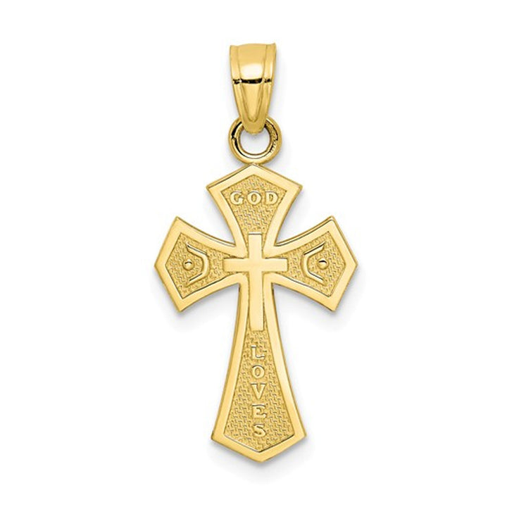 10K Yellow Gold Reversible Cross Pendant Necklace with Chain Image 3