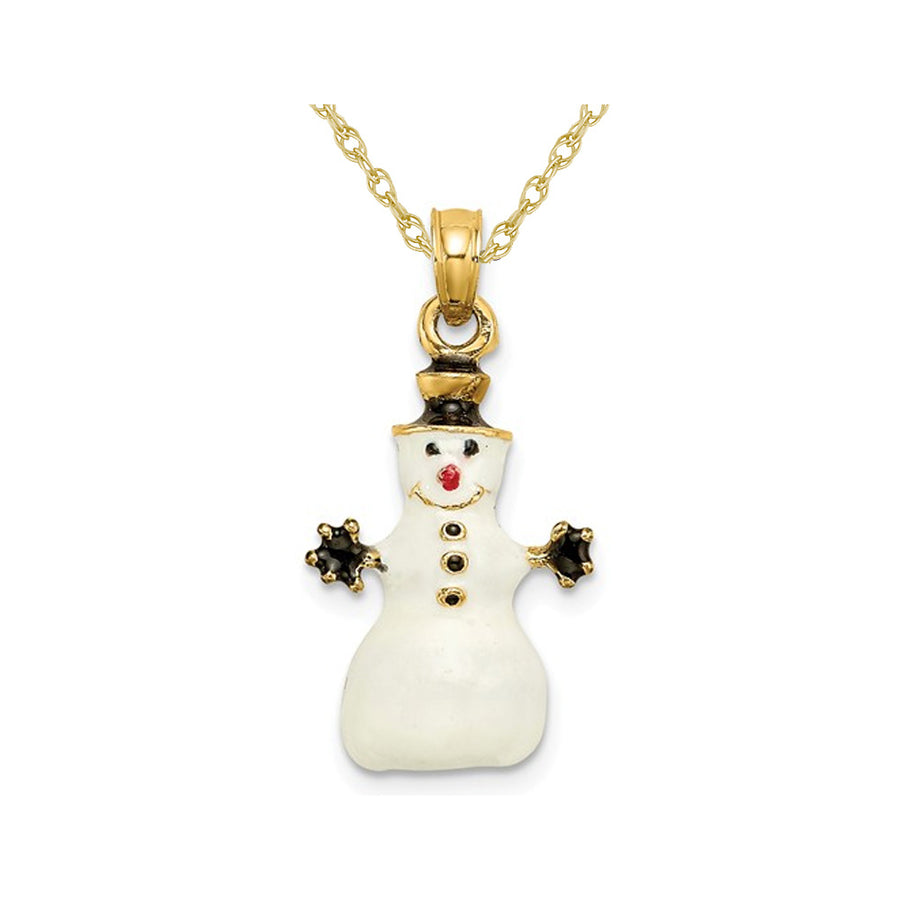 14K Yellow Gold Snowman Charm Pendant Necklace with Chain Image 1