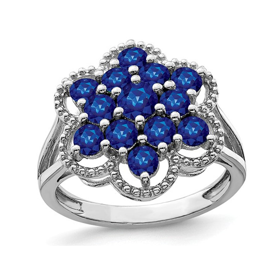 1.70 Carat (ctw) Sapphire Cluster Flower Ring in Sterling Silver Image 1