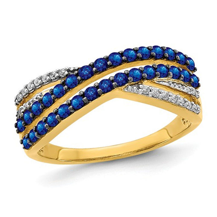 1/2 Carat (ctw) Natural Blue Sapphire Ring in 14K Yellow Gold with Diamonds Image 1