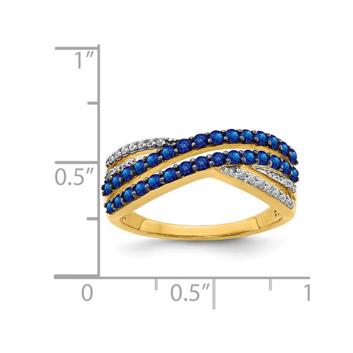 1/2 Carat (ctw) Natural Blue Sapphire Ring in 14K Yellow Gold with Diamonds Image 2