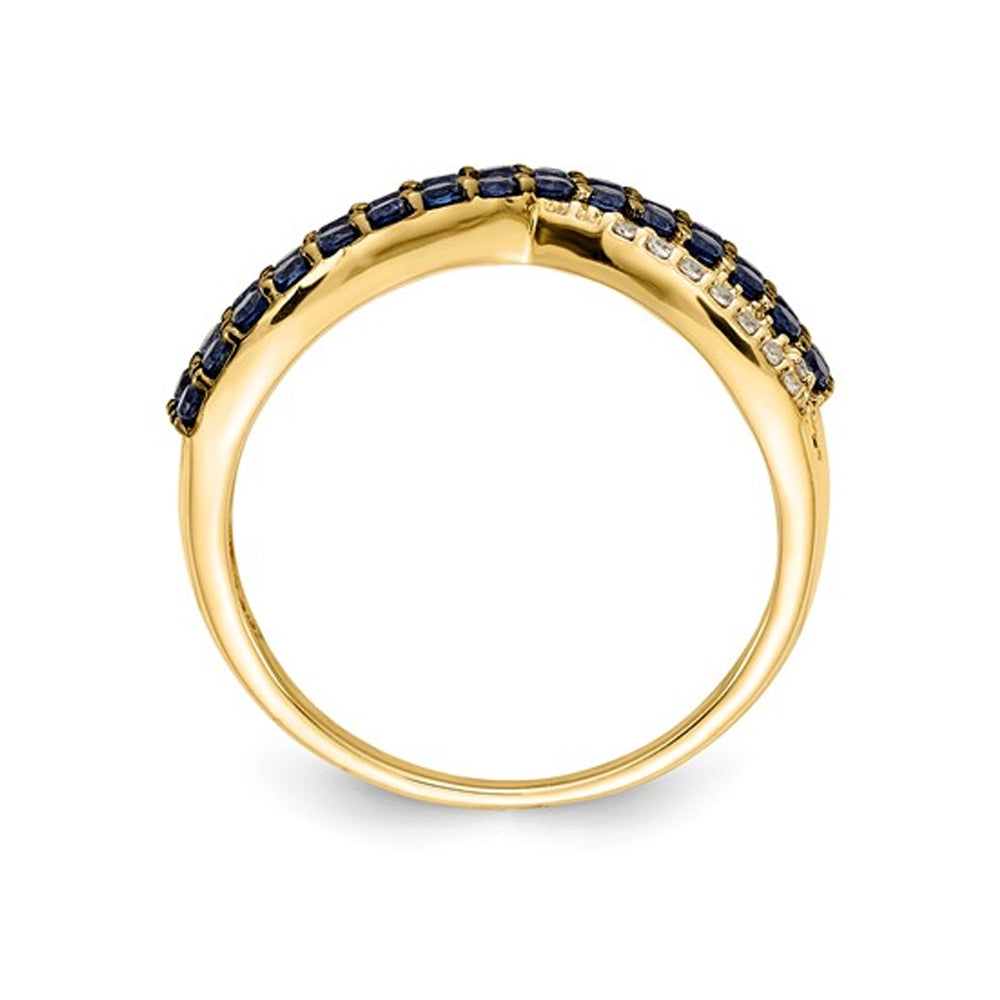 1/2 Carat (ctw) Natural Blue Sapphire Ring in 14K Yellow Gold with Diamonds Image 3