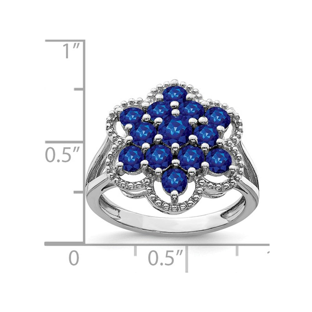 1.70 Carat (ctw) Sapphire Cluster Flower Ring in Sterling Silver Image 2