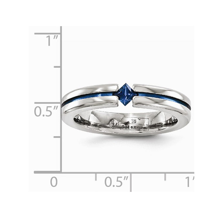 Mens 1/5 Carat (ctw) Natural Blue Sapphire Band Ring in Titanium Image 2