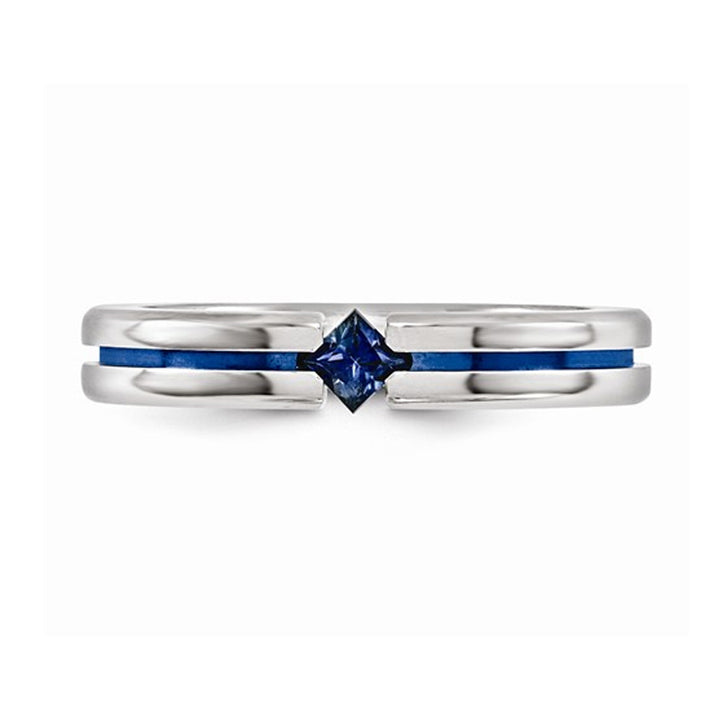 Mens 1/5 Carat (ctw) Natural Blue Sapphire Band Ring in Titanium Image 4