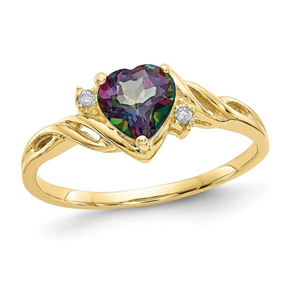 1.00 Carat (ctw) Mystic Fire Topaz Heart Ring in 10K Yellow Gold (size 6) Image 1