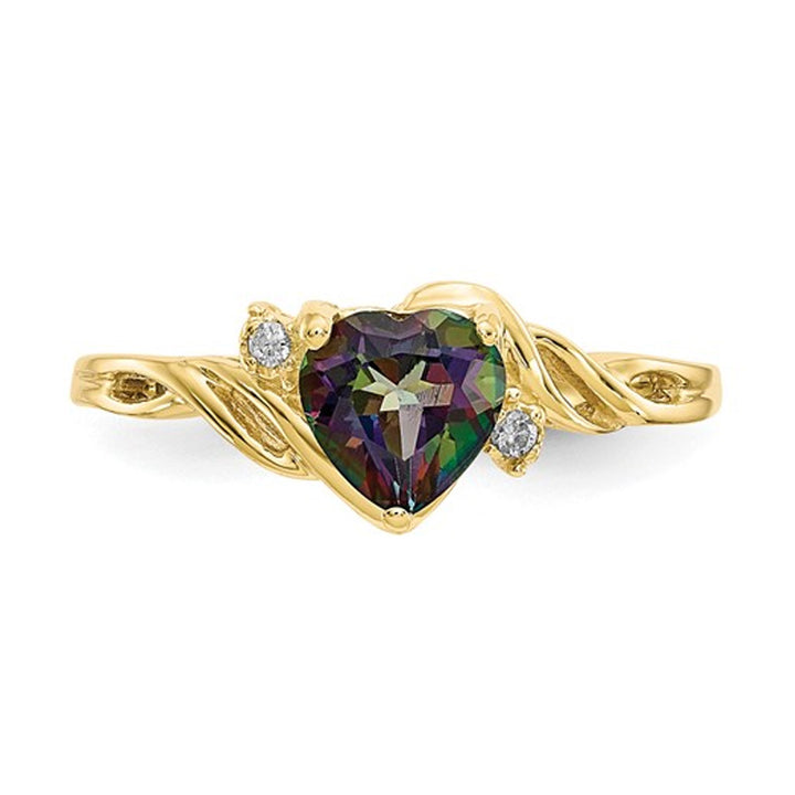 1.00 Carat (ctw) Mystic Fire Topaz Heart Ring in 10K Yellow Gold (size 6) Image 2