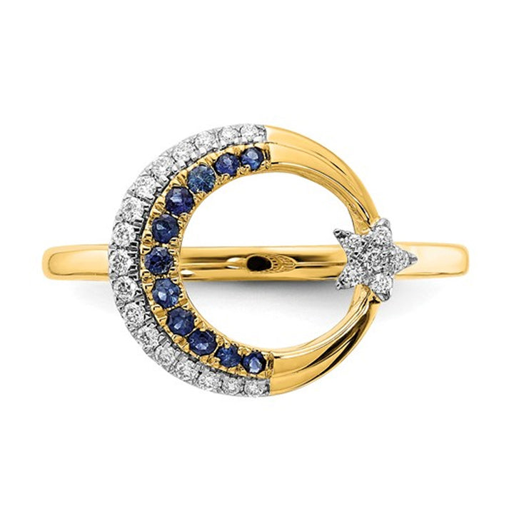 1/8 Carat (ctw) Natural Blue Sapphire Star Moon Ring in 14K Yellow Gold with Accent Diamonds Image 3