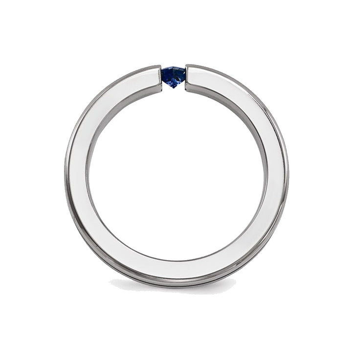 Mens 1/5 Carat (ctw) Natural Blue Sapphire Band Ring in Titanium Image 4