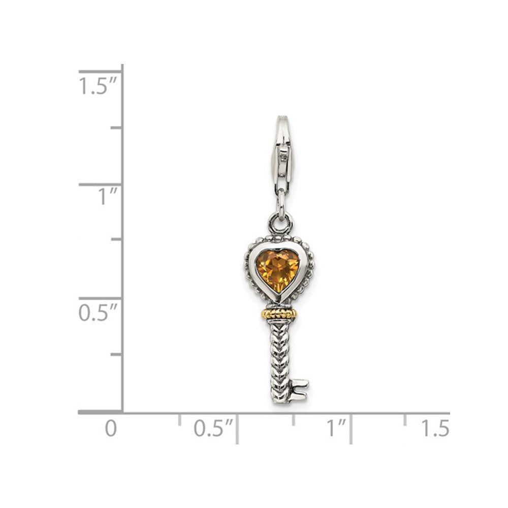 1/3 Carat (ctw) Natural Citrine Key Heart Pendant Necklace in Sterling Silver with Chain Image 2