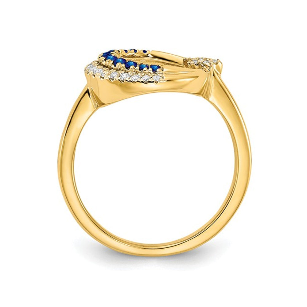 1/8 Carat (ctw) Natural Blue Sapphire Star Moon Ring in 14K Yellow Gold with Accent Diamonds Image 4