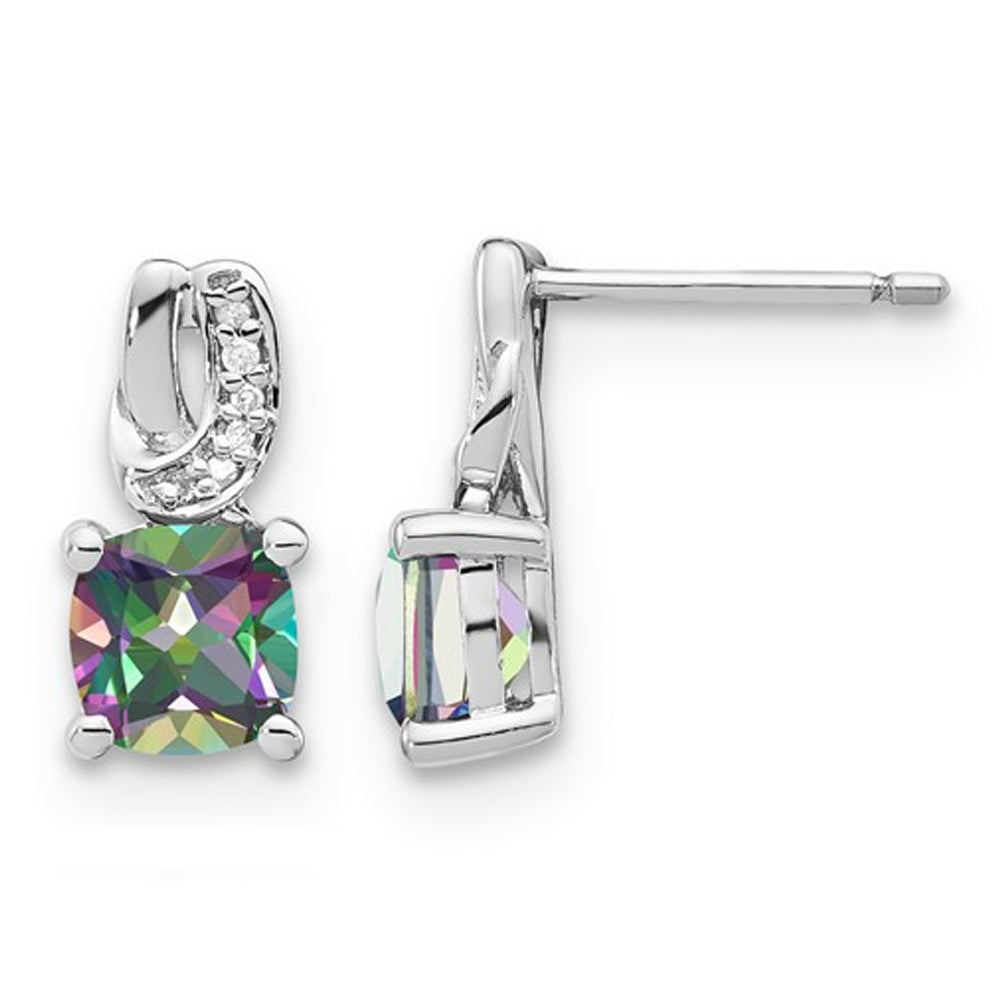 2.40 Carat (ctw) Cushion Cut Mystic Fire Topaz Earrings in Sterling Silver Image 1